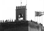 Alhambra, Granada. june 1999. Rolleiflex SL35 + TeleTessar 200mm, Ilford Delta 100. I spotted these two characters waving at me from the top of this tower in the distance. Yeah, I'm pretty sure it was me -- I was the only one down there! It was only after I made this tele shot that I managed to get a closer look. I have no idea who they are. Do you know them???