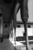 Alhambra, Granada. june 1999. Rolleiflex SL35 + Distagon 25mm, Ilford Delta 100. One of my all time faves, this image marked a turning point for me: it introduced me to split contrast printing! I spent *ages* setting this up. I wanted to capture these arches as they encroach on you, and the 25mm lens' distortion heightens this effect. I must've waited 15 minutes or more for that second or two when there were no idiots wandering into view before I could make my eggs-posure. The negative has extreme contrast, but I wanted to preserve detail in the ceiling under the arches *and* texture on the courtyard walls. I made several lousy prints with clogged shadows or highlights and simply couldn't get the look I wanted. Split contrast printing was the answer, and this print was the result of my first foray into this technique. I experimented a *lot* with this motif until I got the right hard/soft contrast ratio. This scan doesn't really convey the tonal range of the print very well, though. Needless to say, split contrast printing has become my standard technique now.