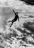 Sabatier surfer, Munich, 1998 (?). Rolleiflex SL35 + Planar 50mm, Ilford HP5. Nope, this wasn't shot in Hawaii -- the surfers riding the waves in the stream winding through Munich's english gardens attract crowds during summer. Officially verboten like everything in Germany, except here it's actually for good reason: the stone walls lining the stream are a very slightly serious potential health hazard. This was my first, and thus far, only attempt at Sabatier effect printing. I find the motif suits it well. Unfortunately I wasn't very successful, and never quite got the effect I was looking for.